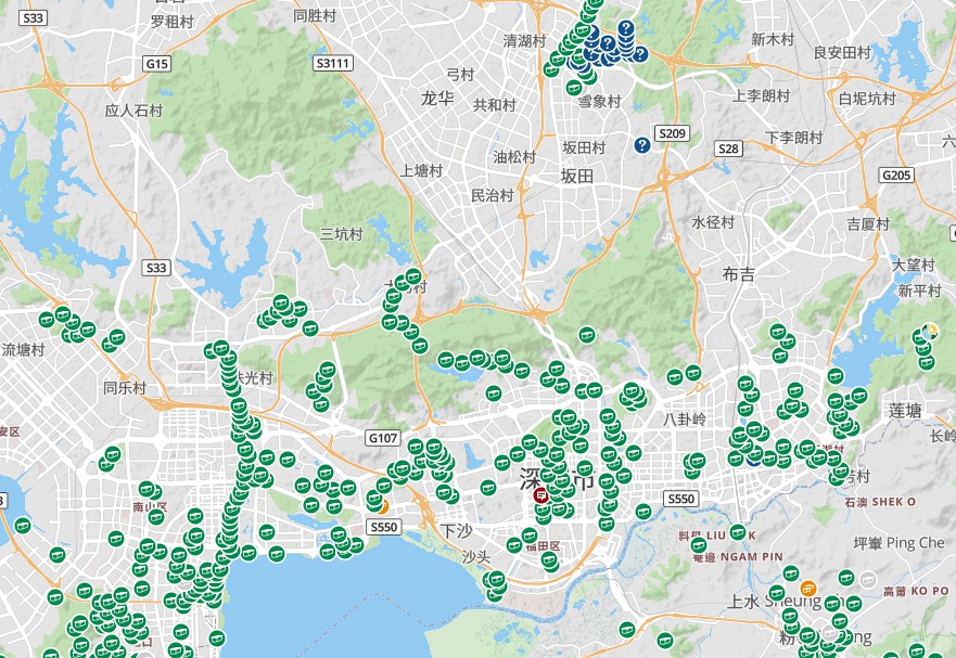 深圳geocache的分布，截止2019年5月18日