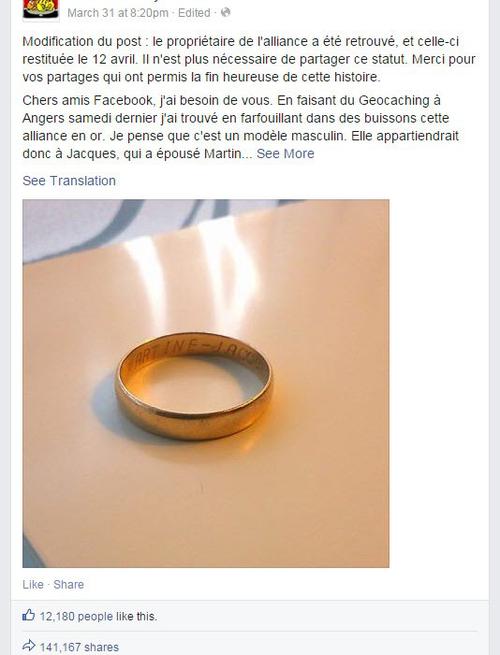 Laurent在Facebook上的帖子。转发超过140,000次